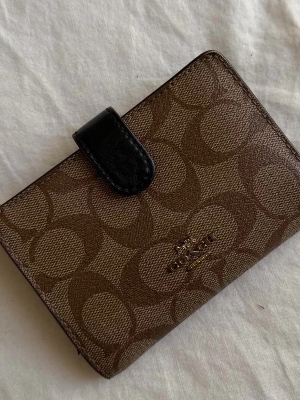 Vintage Coach Brown Signature Canvas Wallet with Black Tab